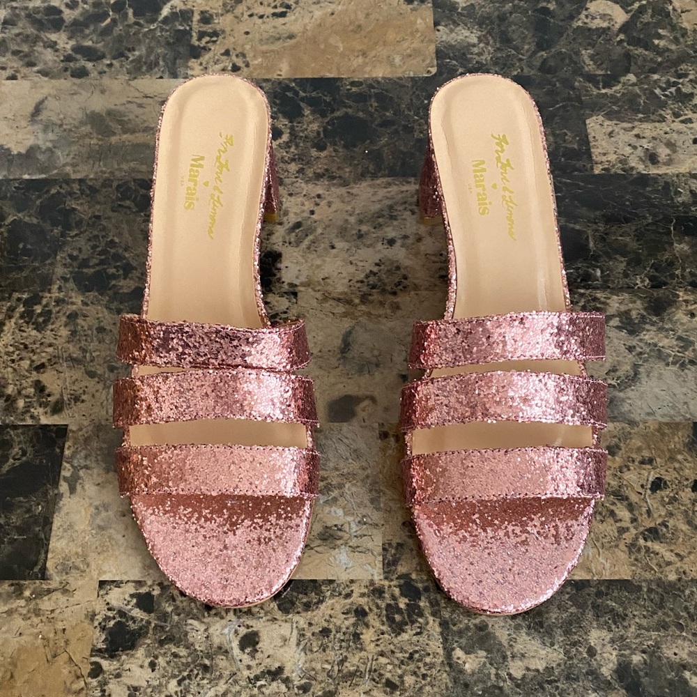 For Love & Lemons - Champagne Glitter Mules